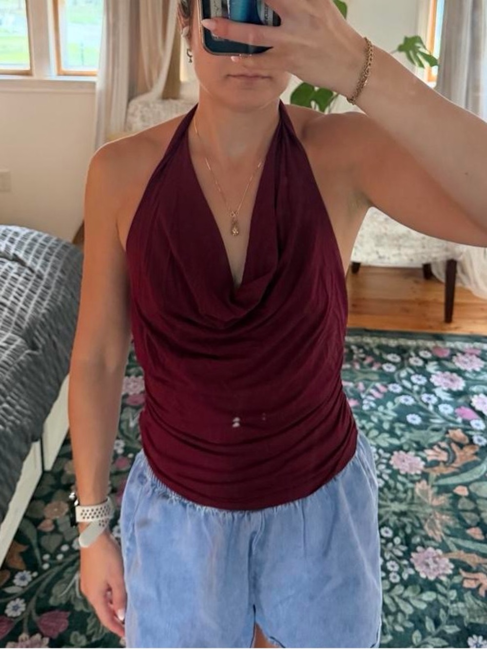 Women's Halter Cowl Neck Top in Burgundy halara size small nwot